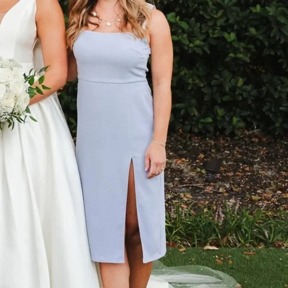 Aritzia Babaton '90s Slit Square Neck Drape Midi Dress Periwinkle Blue Size 2 - Picture 2 of 8